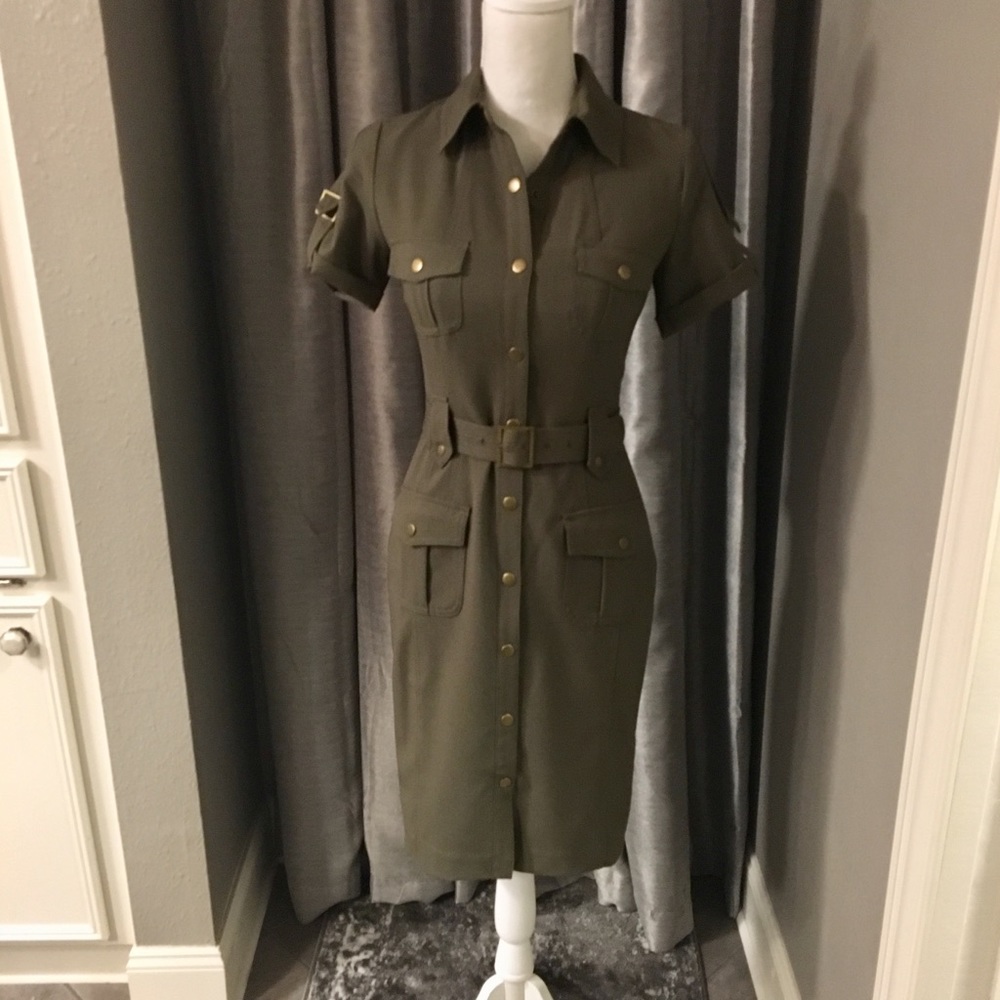 NWOT CALVIN KLEIN CARGO MILITARY GREEN MIDI DRESS